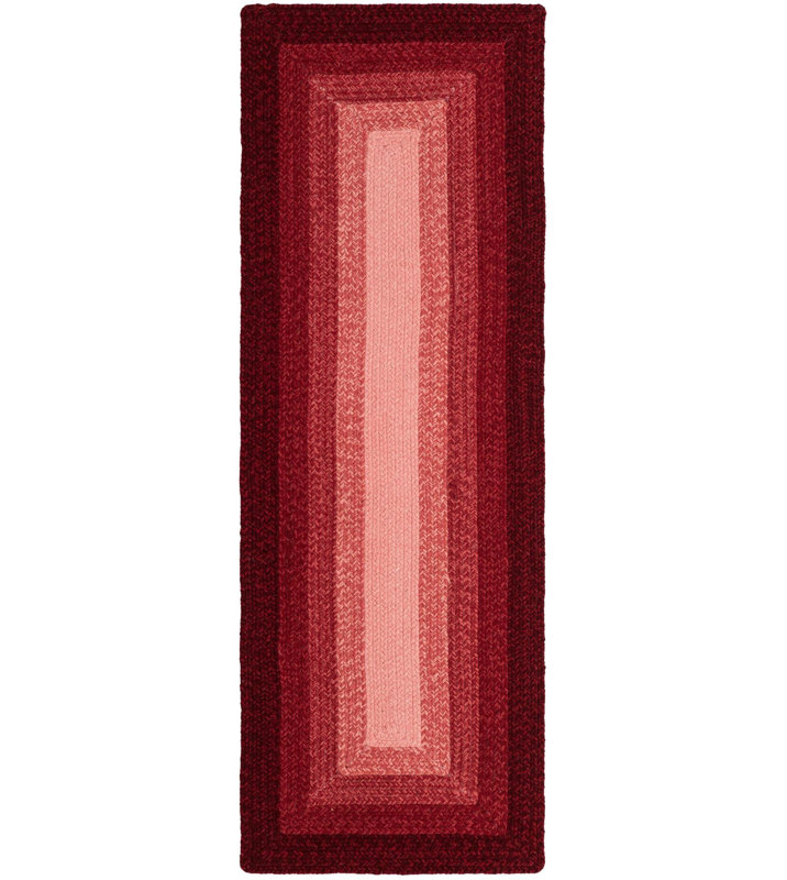  Ombre Hand Braided Wool Rug, Runner 2' x 6'1", Red