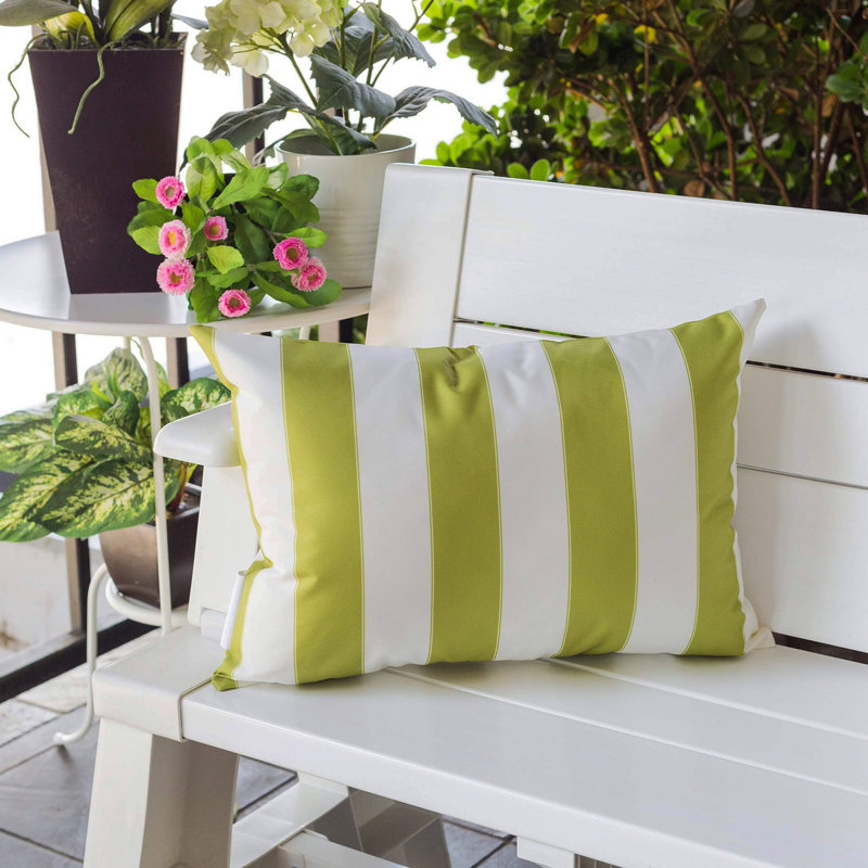 Coussin horizontal rayé 14 po x 20 po Horizon, Rectangle H 13,99 po x l 20 po, Rayé vert lime