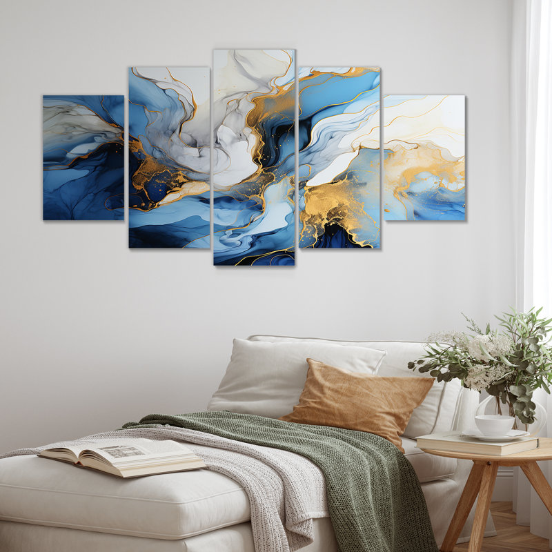 Océan, coucher de soleil et rêves - vagues, art mural sur toile, 5 pièces, H 32 po x l 60 po