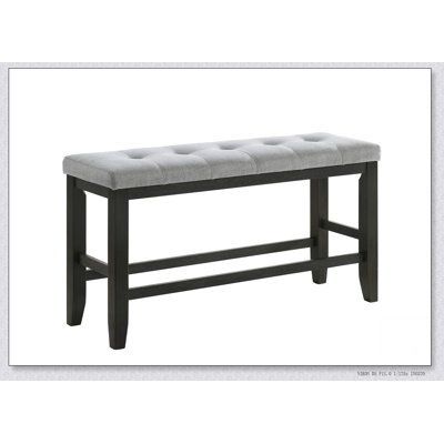1Pc Modern Counter Height Bench Tufted Upholstery Tapered Wood Legs Bedroom Living Room Furniture Wheat Charcoal Linen Finish by Red Barrel Studio