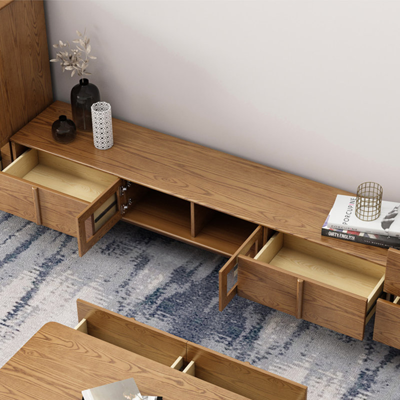 Solid Ash Wood TV Stand with Unique Handles