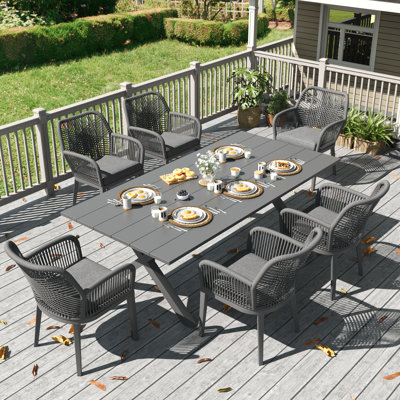 9 Pieces Outdoor Dining Set With Rectangular Dining Table And 8 Chairs