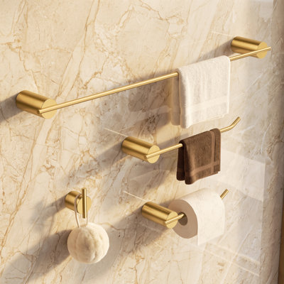 Gold 4-piece Stainless Steel Bathroom Accessory Set, Wall Mounted Hardware Kit