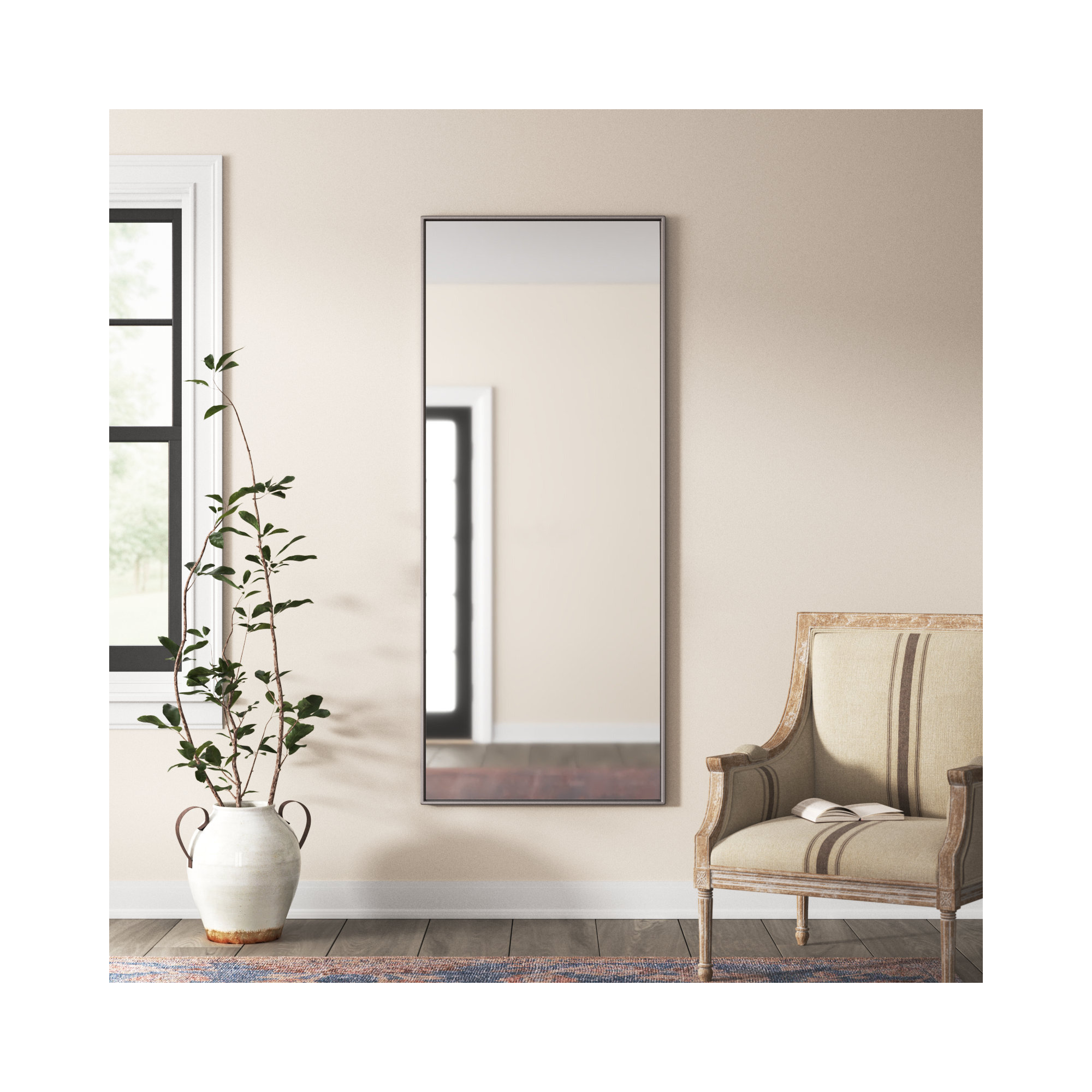 Sabine Metal Rectangle Wall Mirror, 72" x 30", Silver