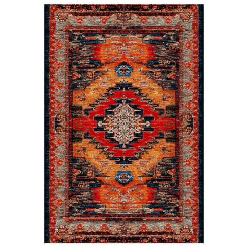 Jateen Collection Digital Print Cotton-Polyester Blend Rug – Red, Runner 4' x 14'10"