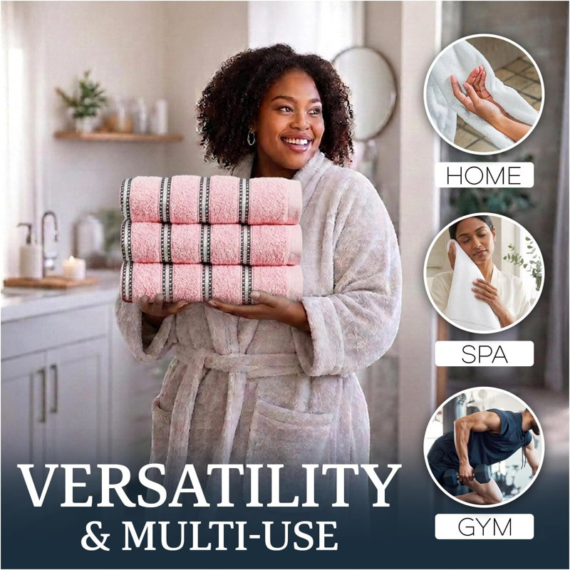 Luxury Cotton Striped Bathroom Towels, Super Soft , Highly Absorbent & Quick Dry – Includes Hand Towels & Bath Sheets, Pink