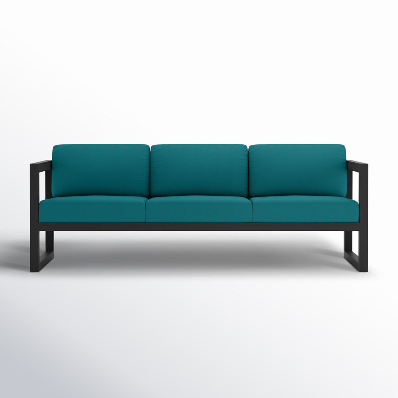 Avion 3 Piece Sofa Loveseat Set, Spectrum Peacock Sunbrella® Plainweave, Black