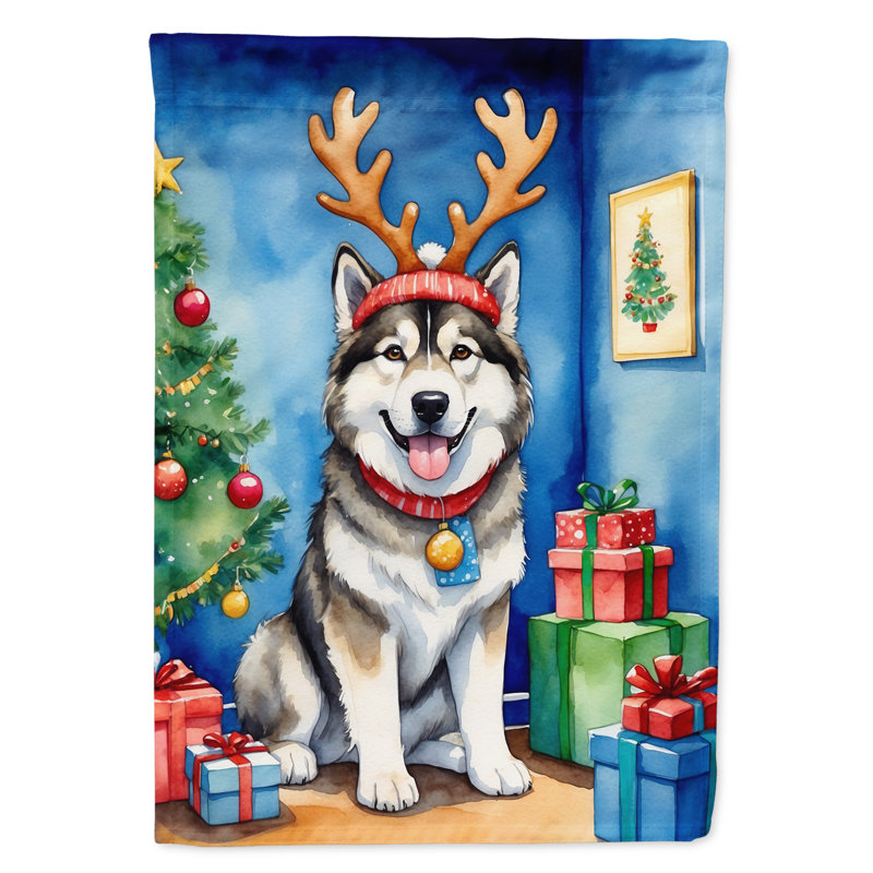 Drapeau de Noël renne de jardin, Malamute d’Alaska