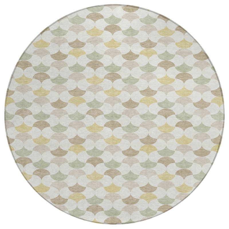 Machine Washable Indoor/Outdoor Chantille ACN2568 Geometric Rug, Ivory, Round 8'