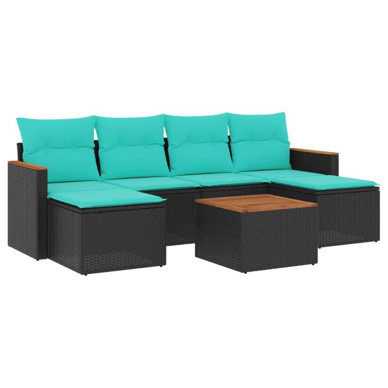  Ensemble de canapé de patio 7 pièces avec coussins en rotin de polyester noir