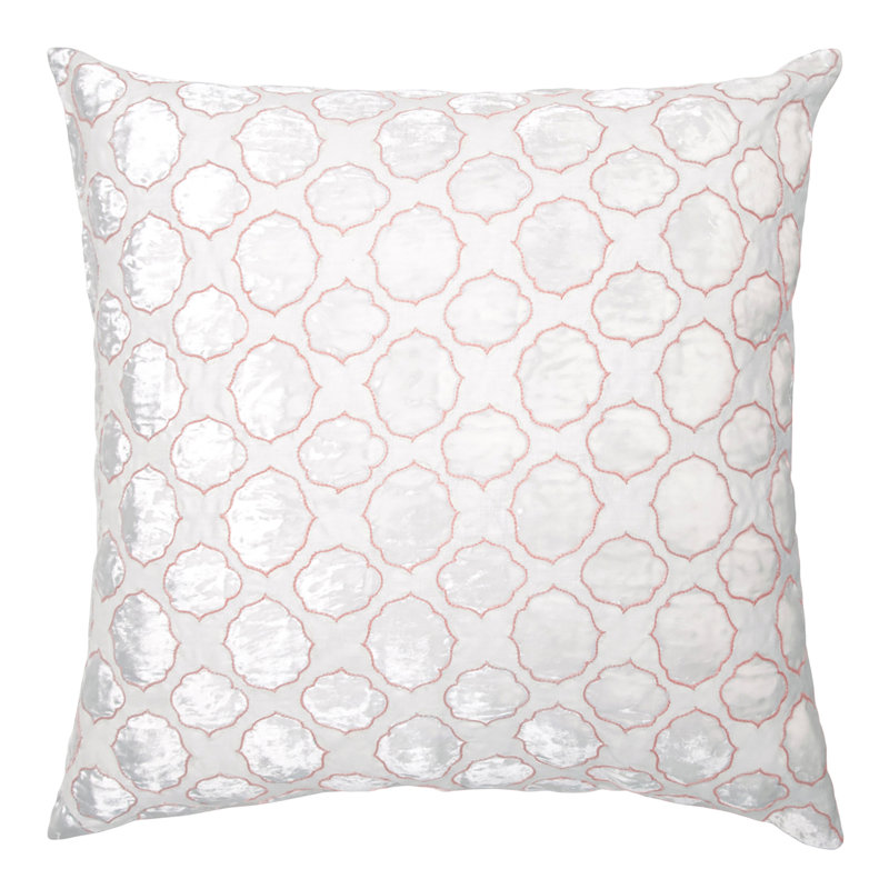 Tile Appliqued and Embroidered Linen and Velvet Reversible Throw Pillow, Apricot