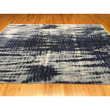 Shibori Hand Knotted Wool Abstract Area Rug in Blue
