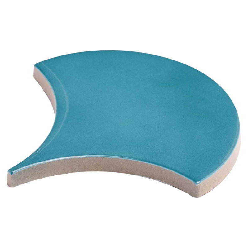 Highwater 5" Fish Scale Polished Ceramic Tile, Teal