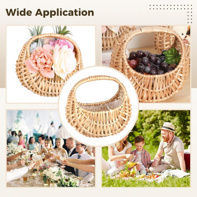 Set Of 3 Rattan Basket Half Moon Wicker Basket, Willow Straw Basket Decorative, Small Woven Basket With Handle And Lining, Flower Arrangement Storage Basket For Garden Storage Home Wedding Decoration