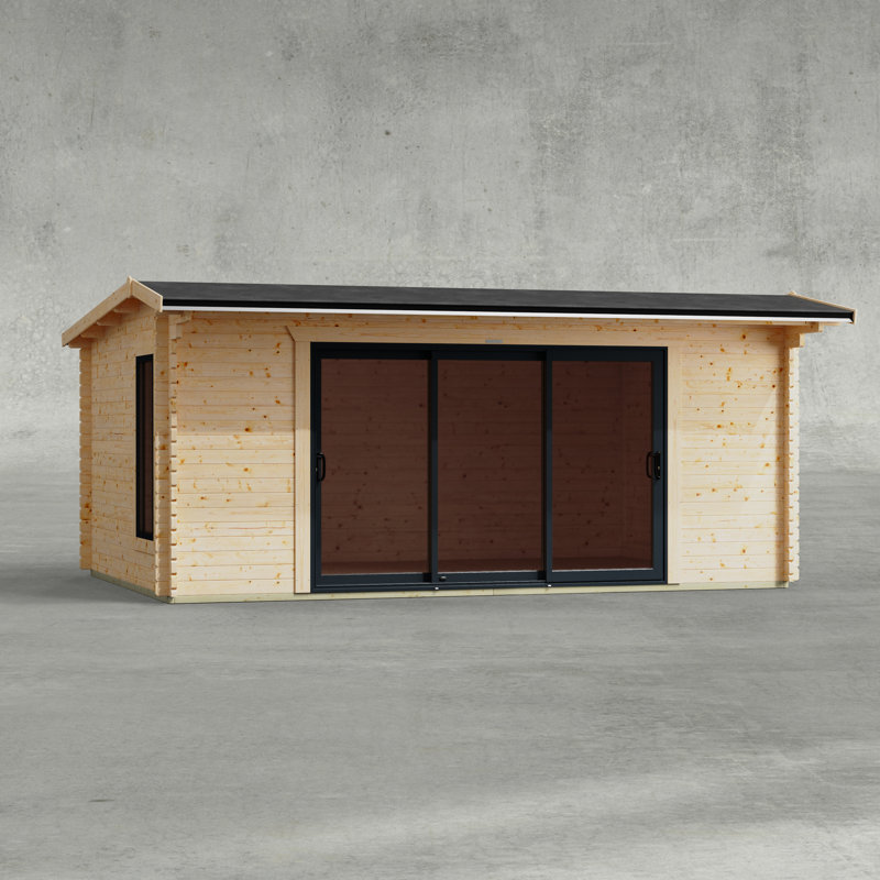 Powersheds 18 x 12ft Offset Apex Aluminium Sliding Door Log Cabin - 44mm