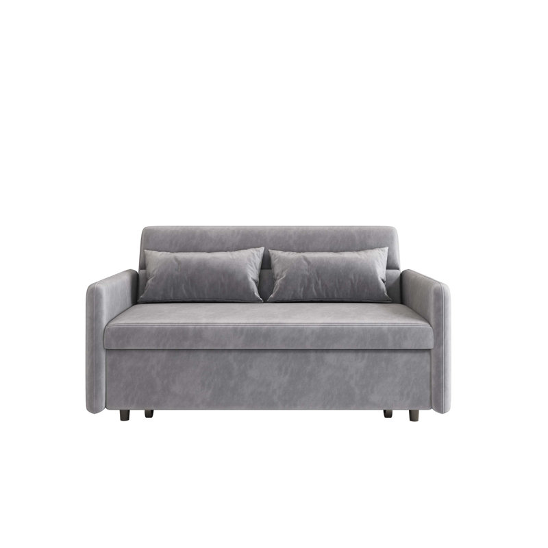 Sofa pull-out bed includes two pillows, Grey Faux Leather