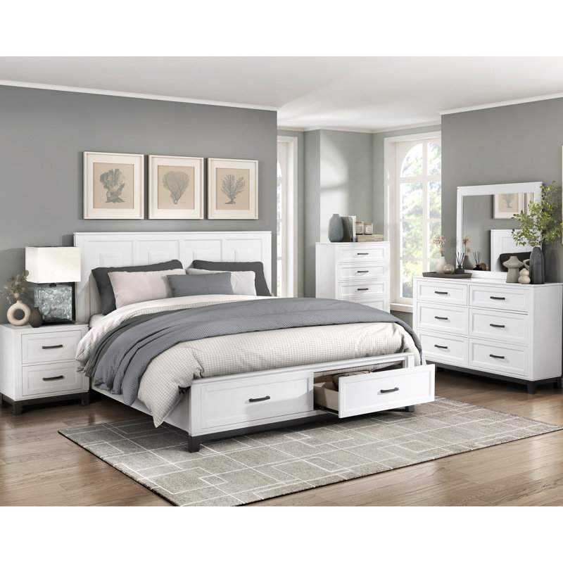 Table de chevet blanche avec 2 tiroirs pour la chambre à coucher - Unité de rangement en bois rustique