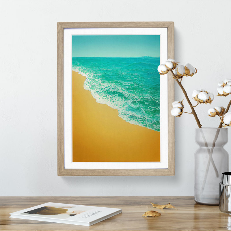 XV1022-2764X Modern Beach - Single Picture Frame Print, 64cm H x 46cm W x 2cm D, Oak