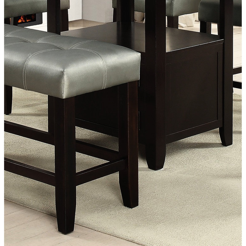 Banc à hauteur de comptoir pour salle à manger, siège souple en similicuir argenté, base en bois robuste, banc de style moderne, construction rembourrée et stable,