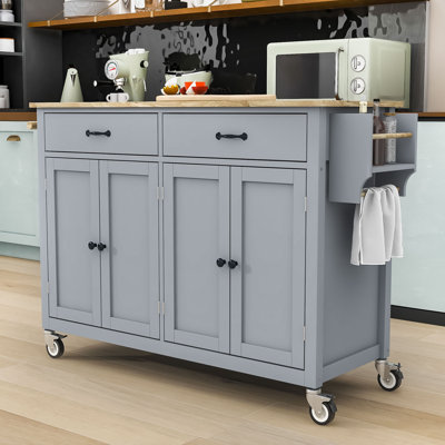 Dashane Kitchen Island Cart with Solid Wood Top, Adjustable Shelves and Cabinet by August Grove