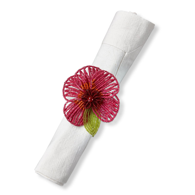 Beaded Flower Napkin Ring, Fuchsia