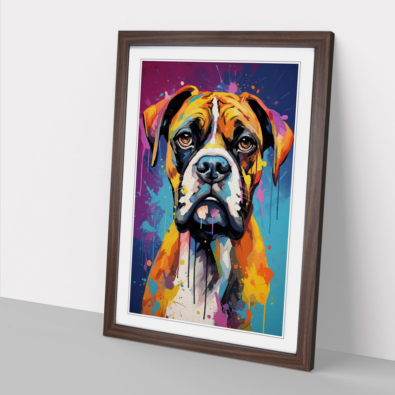 Boxer Dog Abstract - Framed Print, 46cm H x 34cm W x 2cm D, Walnut