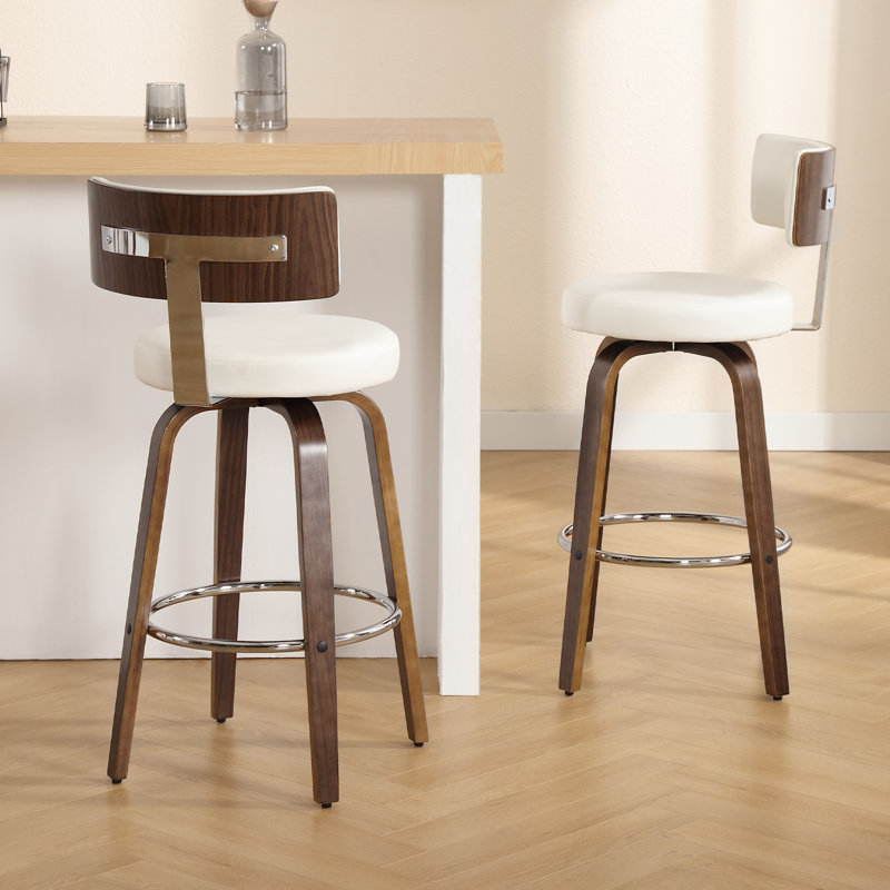 Sonja Swivel Upholstered Counter Stool, Bar Stool (29" Seat Height), White Seat/ Brown Frame