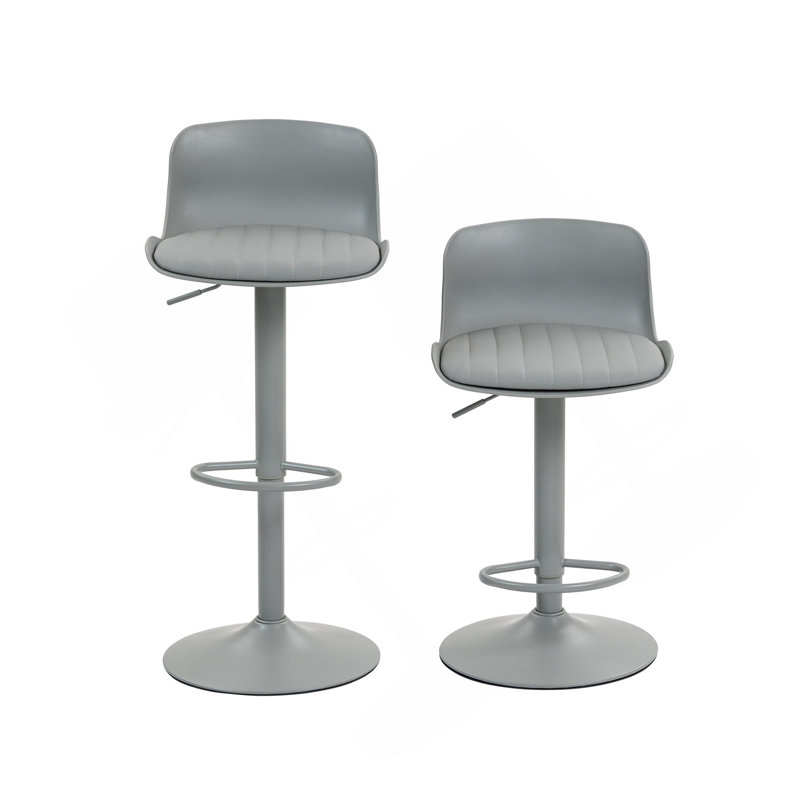 Bar Stools Set Of 2 – Modern PU Leather Counter Height Barstools With Back, Height Adjustable Swivel Kitchen Island Chairs, Armless, Large Base-Gray