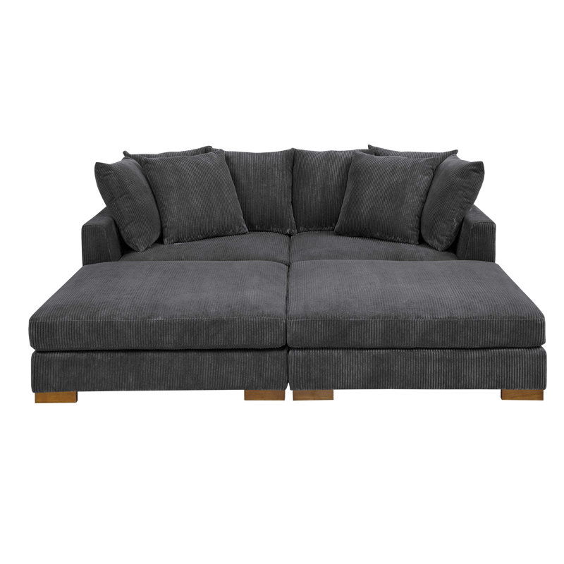 Canapé modulaire 4 pièces Ashon, Velours côtelé gris