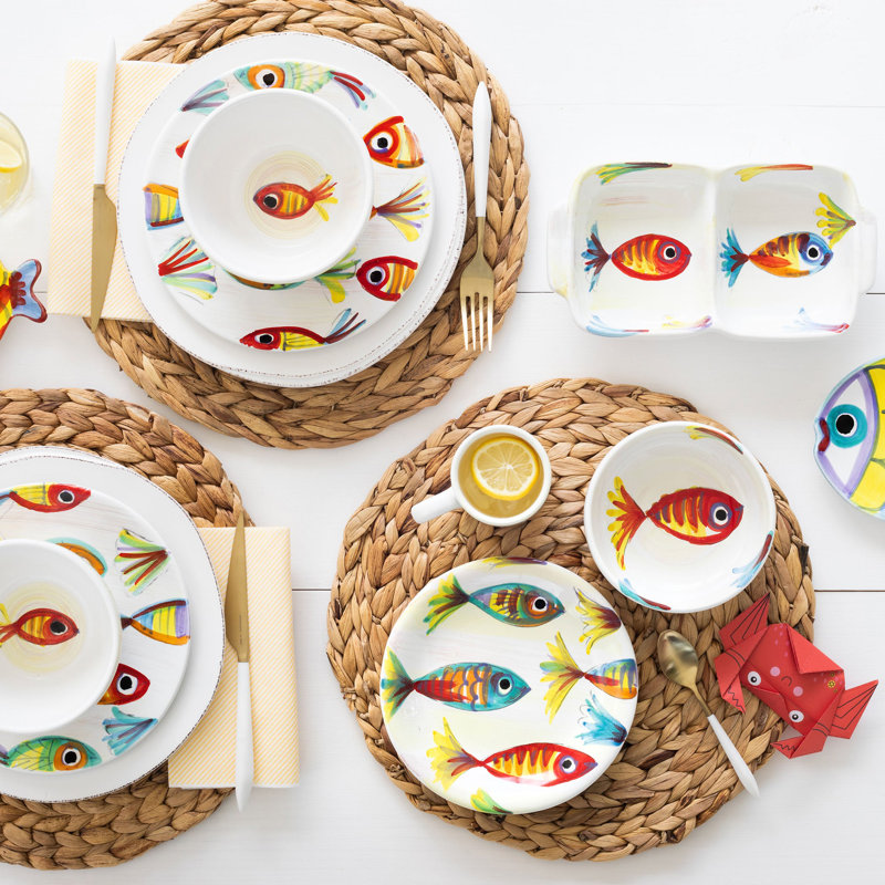 VIETRI Pesci Colorati Terra Bianca Divided Serving Dish