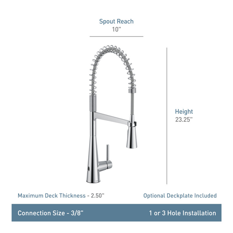 Moen Sleek MotionSense Wave Single Handle Pre-Rinse Spring Pulldown Kitchen Faucet, Black/Stainless Steel