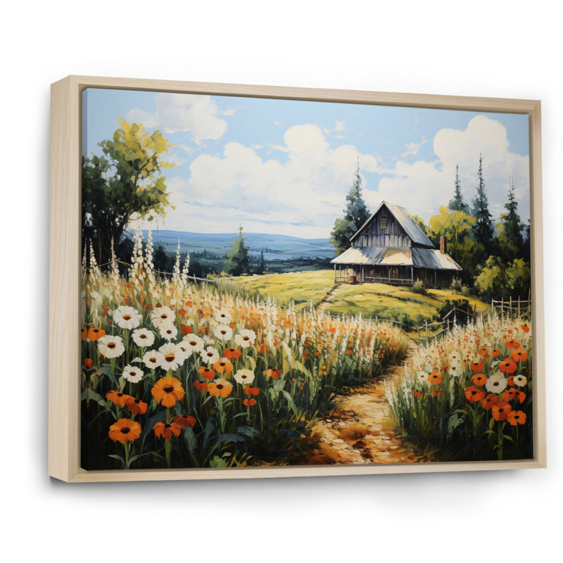 Atronna Farmhouse Seasons Pointillism III - impression, H 16 po x l 32 po x P 1 po, Cadre naturel flottant