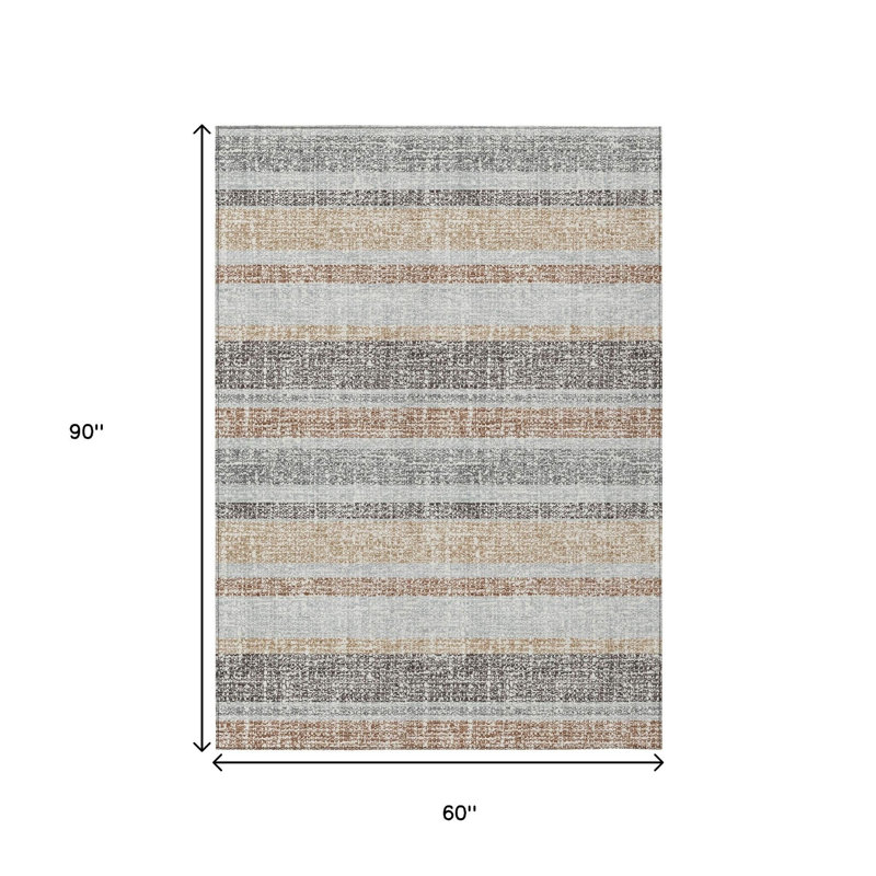 Tapis intérieur lavable rayé gris et argent 5 pi x 8 pi, Rectangle 5 pi x 8 pi