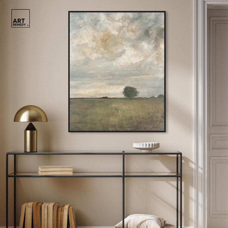 «Grassland Reverie» par Art Remedy, H 37 po x l 31 po, Cadre flottant noir