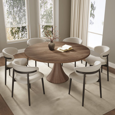 Ensemble de table de salle à manger à piédestal rond en bois massif avec chaises en bois massif rembourrées
