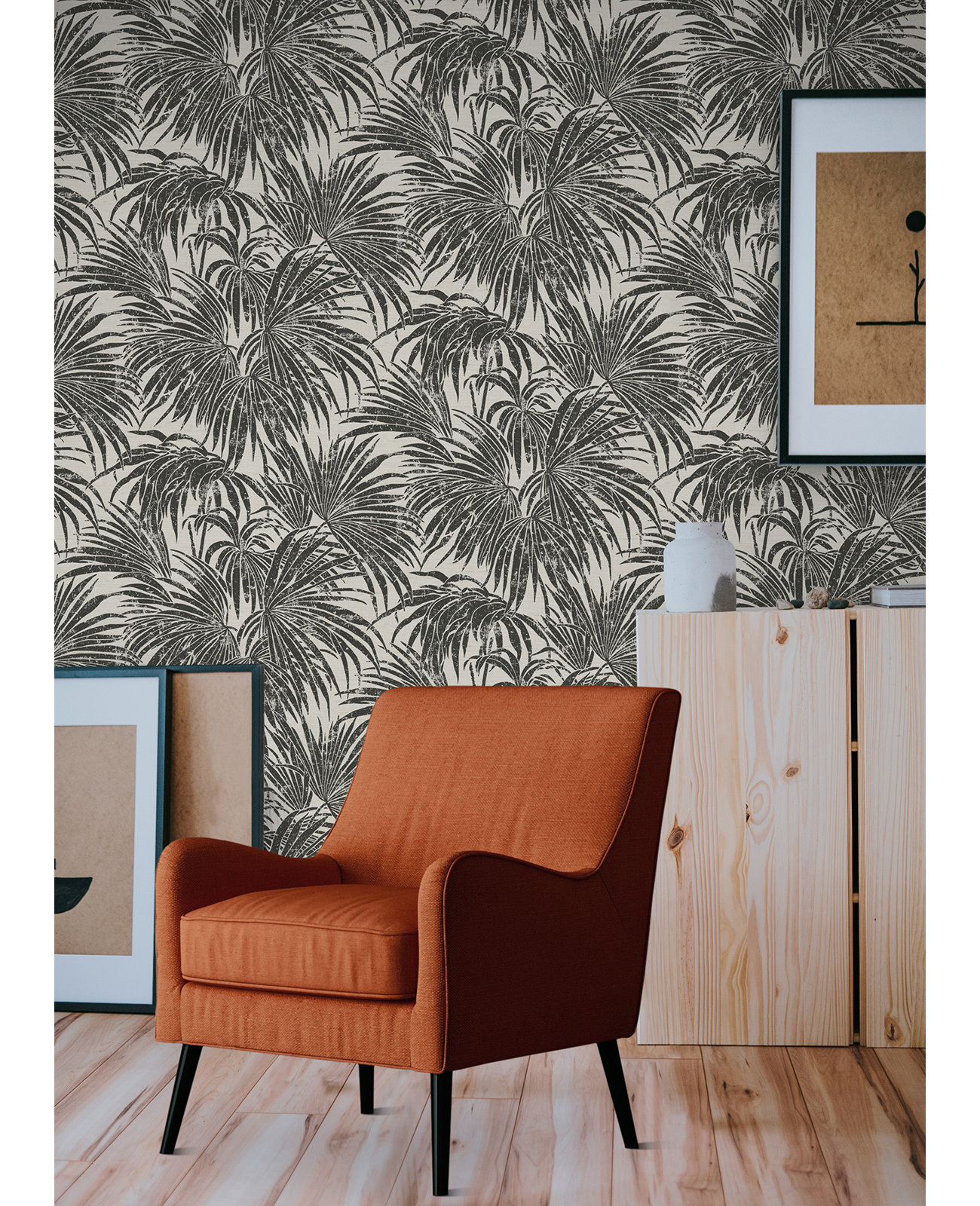 Palm Peel and Stick Wallpaper Roll, Black/White