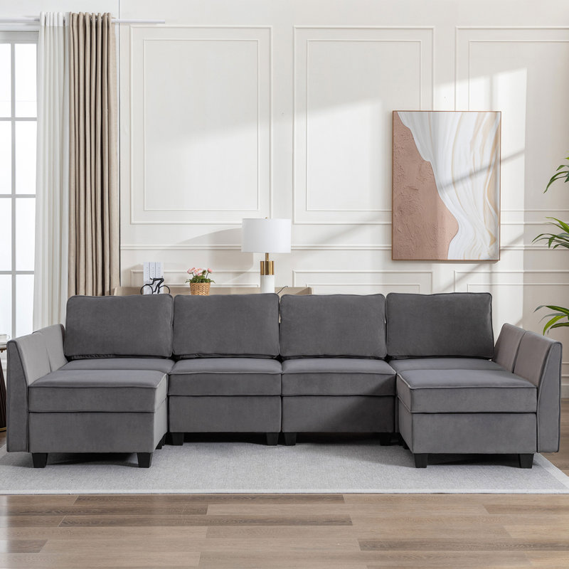 Canapé modulaire 6 pièces Maradiaga, Velours gris foncé