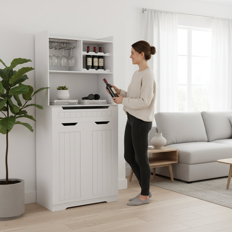 Buffet blanc avec huche, buffet de style campagnard moderne avec 2 tiroirs et portes de grange pour la cuisine, la salle à manger ou le salon | Idée de cadeau