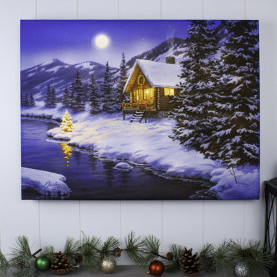 Christmas Cabin 18x24 Fully Illuminated LED Wall Art