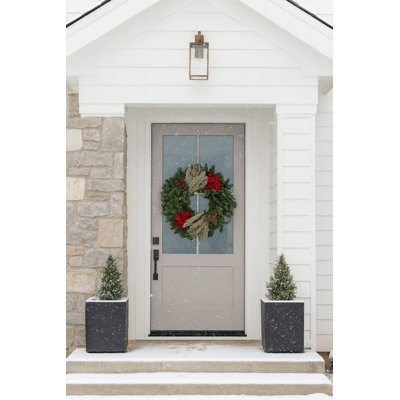 Natural Fresh Evergreens and Dried Flower Holiday Noble Fir, Artemisia, Red Berries, and Pine Cones Wreath