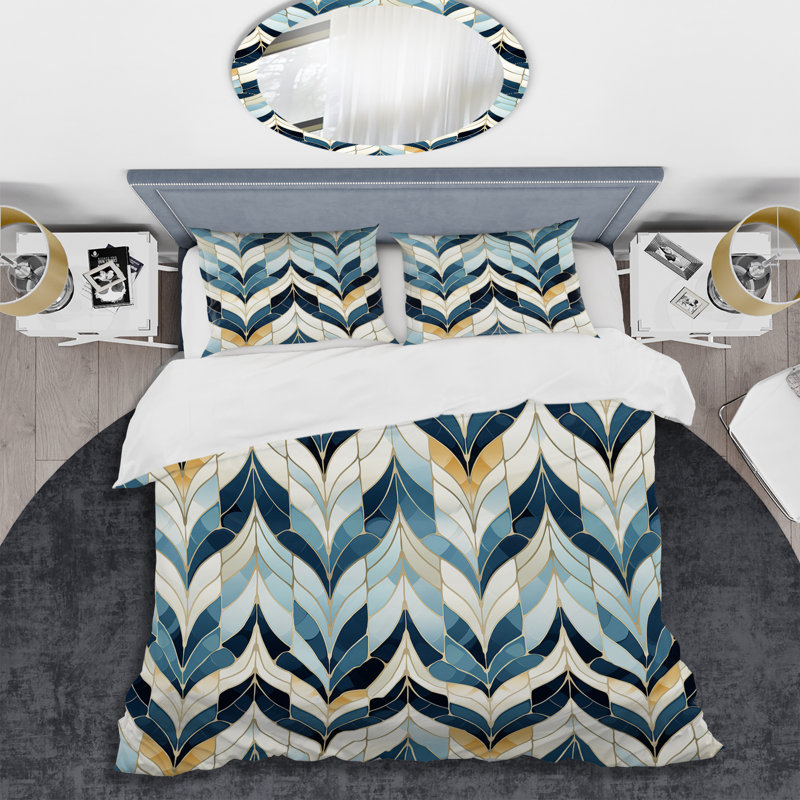 Literie à carreaux bleu et blanc Chevron Dreams II, Housse de couette pour très grand lit et 2 très