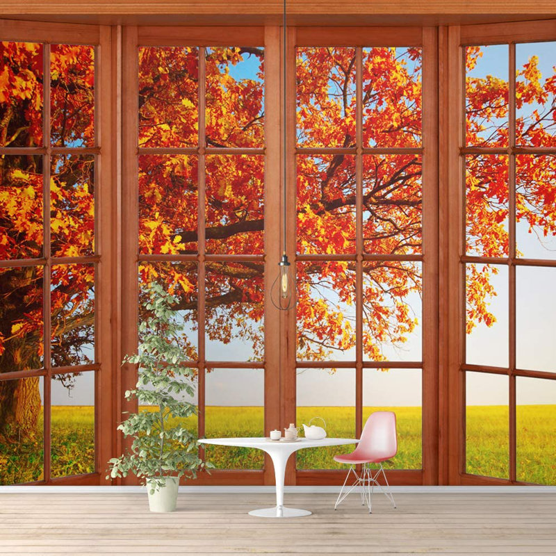 Adhésif mural fenêtre vue de la nature, L 100 po x L 144 po