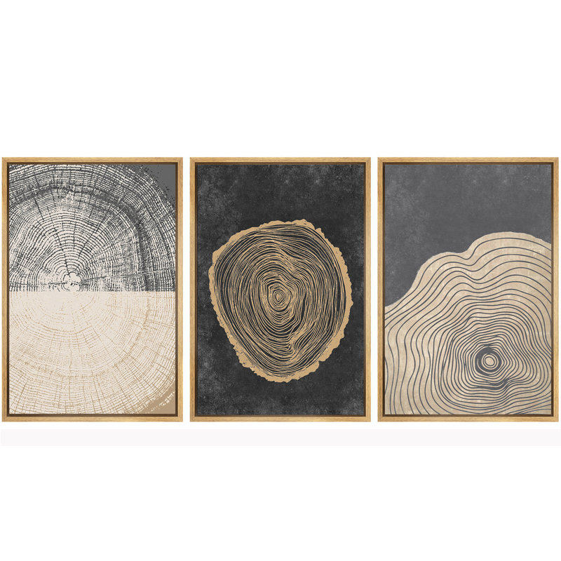 Anneaux d'arbre en bois gris foncé, illustrations abstraites, images neutres minimalistes modernes, impression numérique sur toile, impression numérique sur toile encadrée