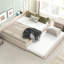 Lit plateforme tapissier grand avec lit simple et gigogne beige-553154175