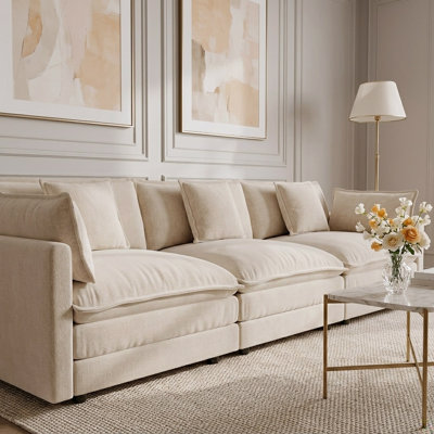 3-Seater Deep-Seat Sofa Couch with Plush Back Cushions and Richly Textured Upholstery, Light Coffee