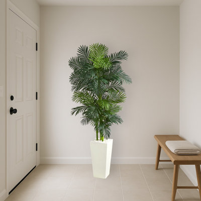 Golden Cane Palm Artificial Tree in White Tower Planter