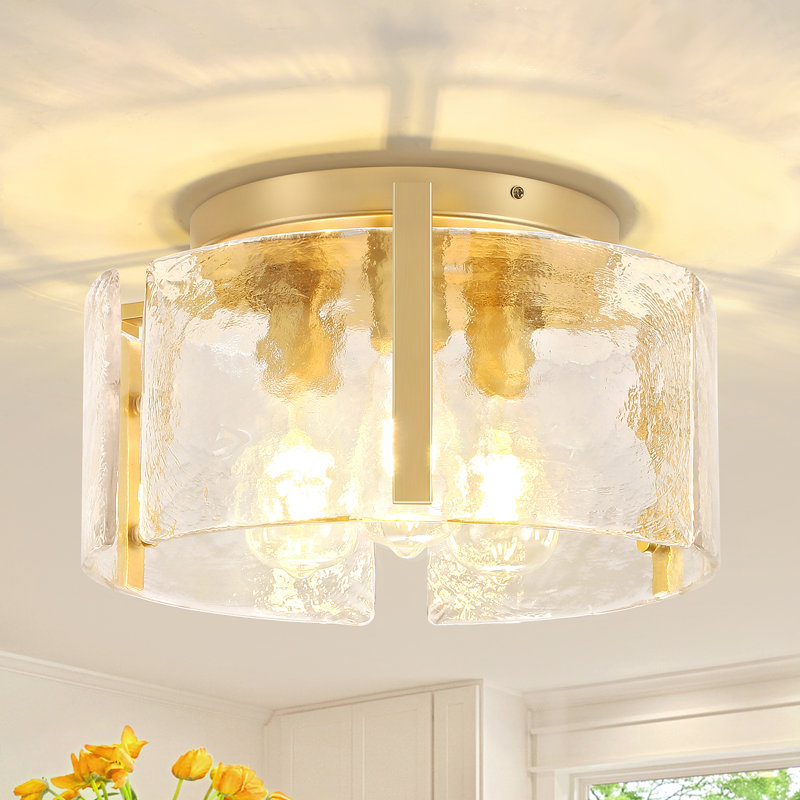 Plafonnier encastré en verre à 3 lumières pour entrée de chambre à coucher Bora, Doré, H 6,49 po x l 14,96 po x P 14,96 