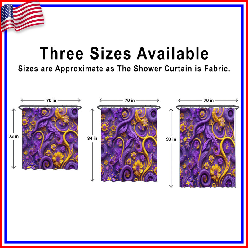 Purple Yellow Swirls Shower Curtains Extra Long, 70in W x 93in H