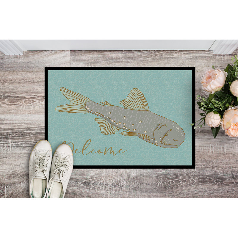 Tapis de porte d’extérieur anti-dérapant fish welcome, Rectangulaire : 18 po x 27 po