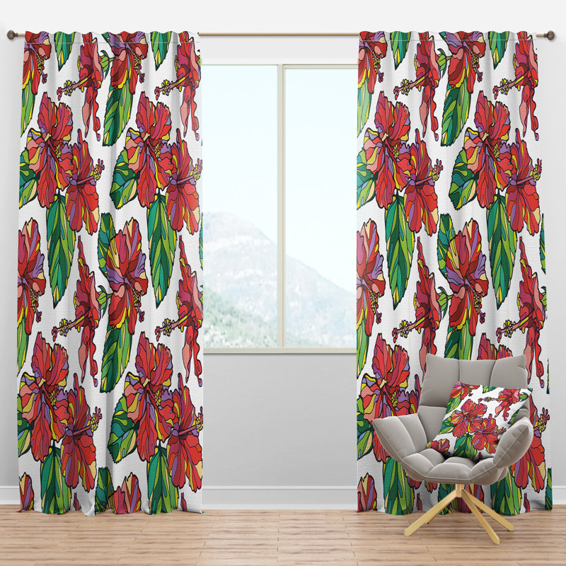 Motif floral hibiscus - rideau en velours traditionnel - obscurcissant - 1 panneau, l 52 po x L 90 po